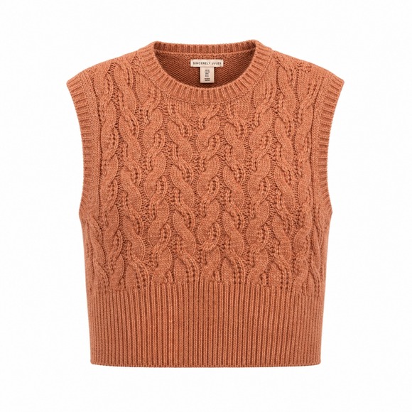 Sincerely Jules Sweaters - Sincerely Jules Women Orange Cable Knit Sweater Vest Crew Neck Size Large